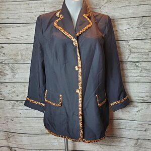 Allison Woods Women's Black Leopard Print Blazer Plus Size 20W NWOT